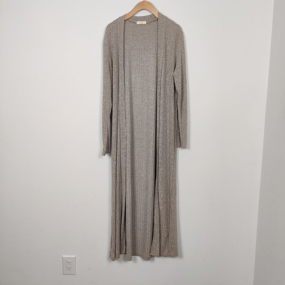Dresspot Women's Maxi Knit Cardigan In Cream Tan Size XL Ribbed Modest